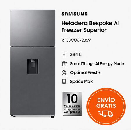 Heladera Samsung 384L No Frost Bespoke C/Dispenser RT38CG6720S9/B3