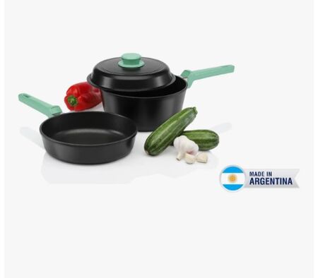 Bateria Cocina Antiadherente 3 Piezas Tio Tito 20cm Aluminio Turquesa