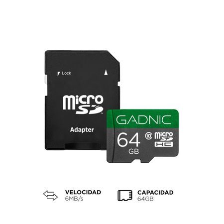 Memoria Micro SD Gadnic 64GB Clase 10 Adaptador Incluido