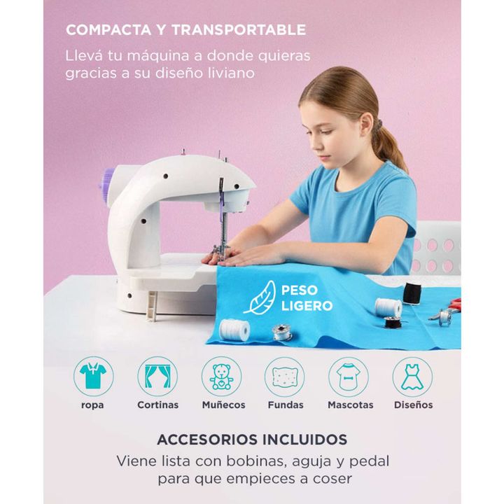 Máquina de Coser Gadnic SW2000 Pro Hogareña Portátil Con Mesa y Accesorios 2 Velocidades Luz Led - Vista 4