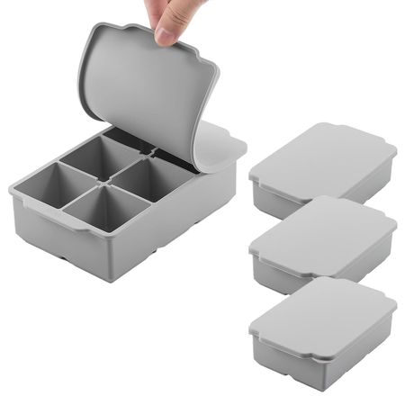 Kit x4 Cubetera De Silicona Gadnic Con Tapa Hielos Grandes