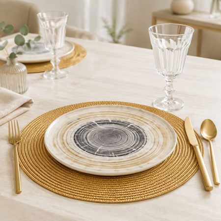 Mantel Individual De Mesa Redondo Diseño Espiral Beige