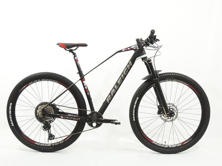 Bicicleta Raleigh Mojave 9.5 / Talle 19"/L / Negro/Rojo / Cuadro de Carbono / Frenos a discos Hidráulicos / Mono plato / 12 Vel. / Rodado 29"