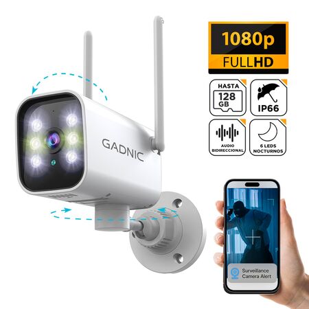 Cámara Seguridad Exterior Gadnic WiFi 1080P 6 Leds Visión Nocturna a Color