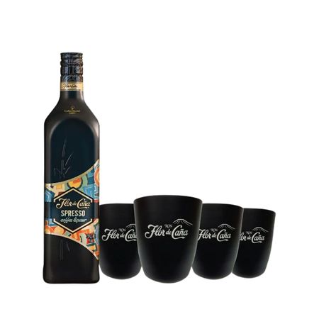 Set Flor de Caña Spresso y 4 Vasos Con Estuche