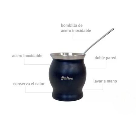 Set En Caja Mate Copa + Bombilla Acero Inoxidable Hudson NEGRO