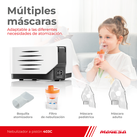 Nebulizador A Piston Silencioso Magesa Adulto Pediatrico 403C