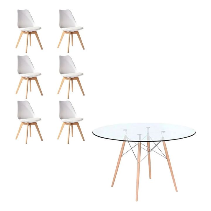 Juego De Comedor Mesa De Vidrio 120+6 Sillas Tulip Blanco - Vista 3