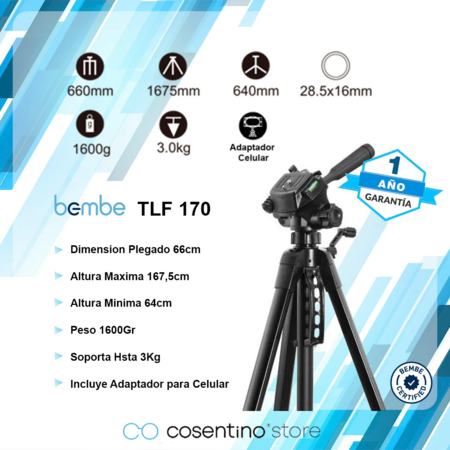 TRIPODE BEMBE PARA FOTOGRAFIA TLF170 CON ADAPTADOR PARA SMARTPHONE