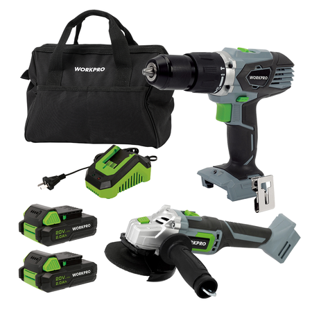 TALADRO INALAMBRICO CON PERCUTOR 2 VELOCIDADES 60N + 2 BATERIAS + CARGADOR + BOLSO  20-VOLT Workpro