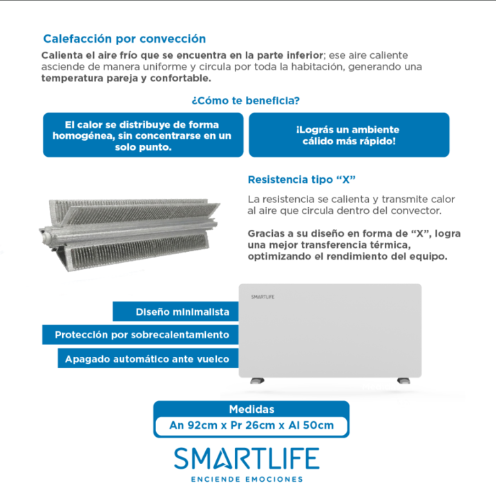 Calefactor Panel de Vidrio Smartlife 2000W Portatil Blanco - Vista 7