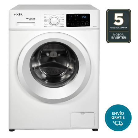 Lavarropas Automático Carga Frontal 6 kg 1000 RPM A Display Led Steam Blanco Codini - AIAFA6010B