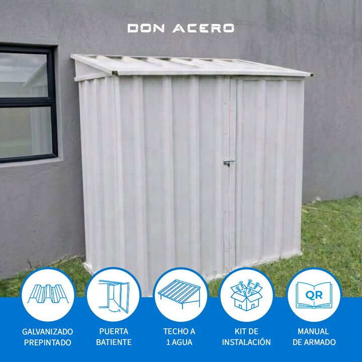 Armario Deposito Galpon de jardin Casi 2x1x2 Techo 1 agua Blanco DON ACERO - Vista 4