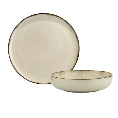Set X 12 Plato Playo Bowl Envejecido Porcelana Beige