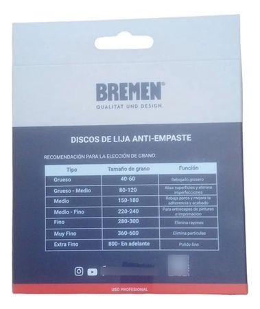 Disco Lija Orbital Bremen 5 Pulgadas Grano 600 Caja x20 Piezas