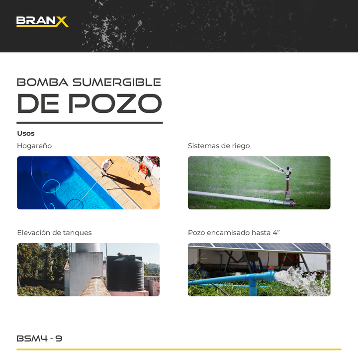 Bomba Sumergible Branx Pozo 1 Hp 4 Pulgadas 6500l/h + Cable Bsm4-9 30m - Vista 5
