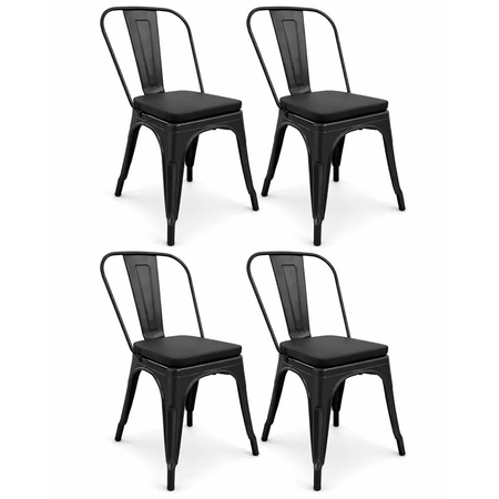 COMBO: 4 Sillas Metálicas Tolix Negro Mate + 4 Almohadones Cuerina Dalton Negro C/Cierre