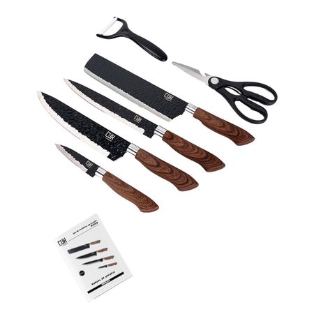 Set Gadnic x4 de Cuchillos de Cocina Con Mango Antideslizante + Pelador +Tijera 