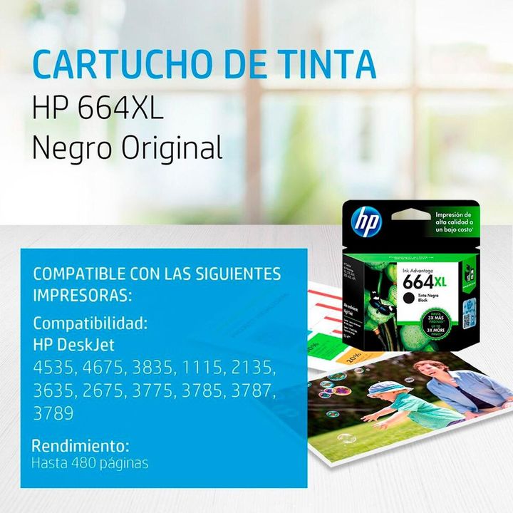 Cartucho Hp Deskjet 1115 2136 Original 664xl Negro 664xl - Vista 1
