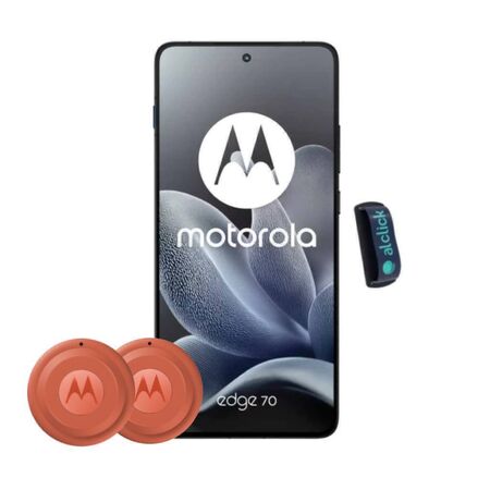 Combo Celular Motorola Moto Edge 70 512/12GB NFC Gris + 2 Localizadores Motorola Moto TAG 2 GPS Naranja