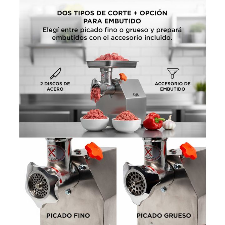 Picadora De Carne Industrial 1 Hp Gadnic Big-P Acero Inoxidable - Vista 5