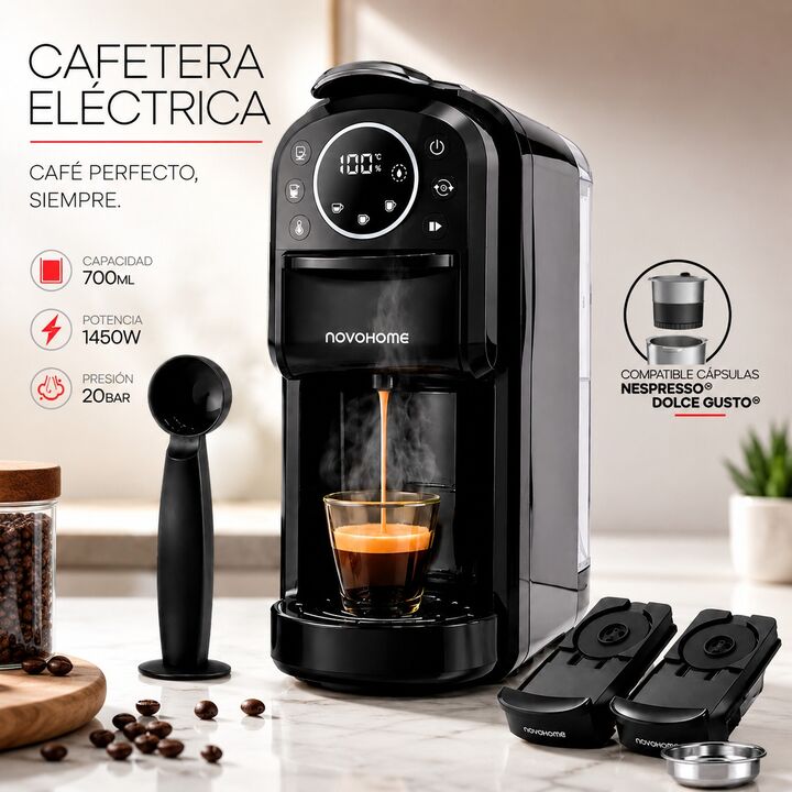 Cafetera Multicapsula 3 en1 Novohome Café Molido 20Bar 700Ml - Vista 2