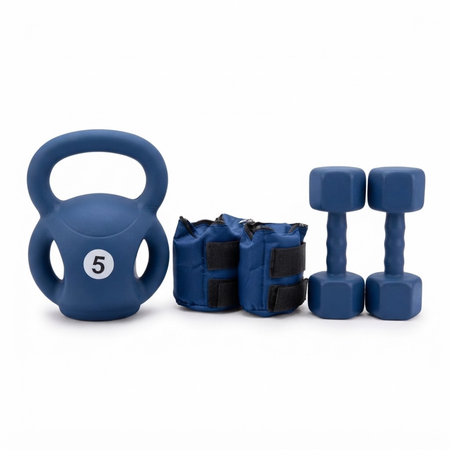 Pesa Rusa con Manijas Laterales 5 kg + Par de Tobilleras 3 kg + Par de Mancuernas 2 kg
