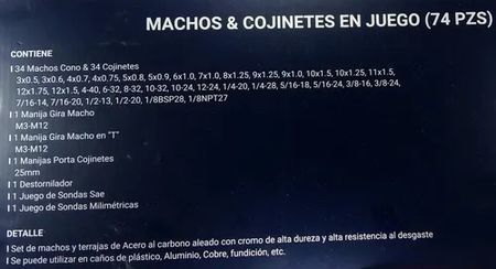 Juego de Machos y Terrajas Bremen Métrico y SAE 74 Piezas