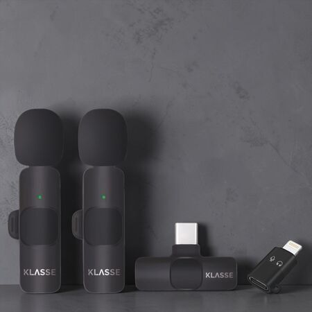 Set x2 Micrófonos Corbateros Inalámbricos Plug & Play para Celular Klasse USB-C + Lightning (KS5101)