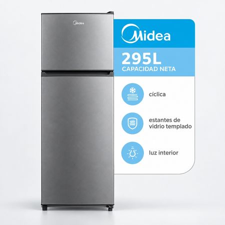 Heladera Midea Cíclica Top Mount 295L Silver Freezer Superior MDRT414FGE50A