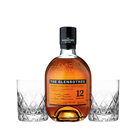 Set Whisky The Glenrothes 12 Yo y 2 Vasos Tallados Con Estuche