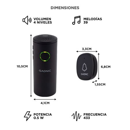 Timbre Portátil Gadnic Inalambrico 39 Melodías 