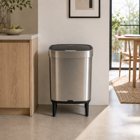 Cesto Tacho Basura Presión 50 Lts con Pie Acero Inoxidable Mate ASTON