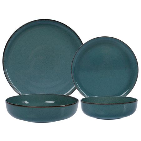 Vajilla 24 Piezas Plato Playo Postre Bowl Porcelana Envejecido Azul