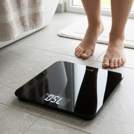 BALANZA DE BAÑO DIGITAL VIDRIO BYNOX C/DISPLAY 180KG CI-BZPRSD-NE