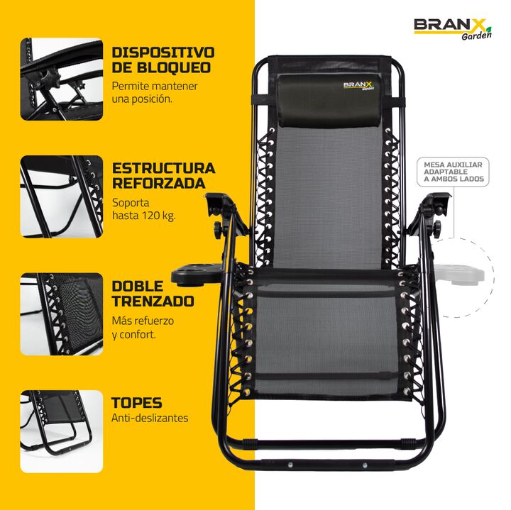 Reposera Plegable X2 Branx Gravedad Cero Con Mesa Auxiliar - Vista 8