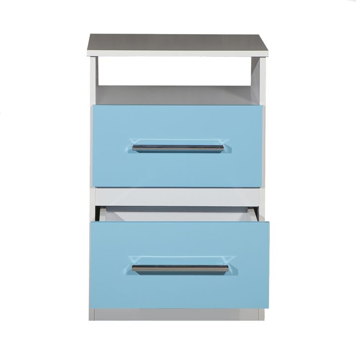 Mesa de luz y Comoda Cajonera Combo Infantil Reforzado Melamina Maximo fortaleza Celeste y Blanco - Vista 14