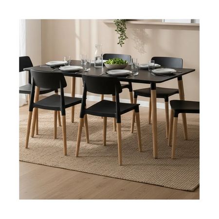 Juego De Comedor Mesa Nordica 120x80cm+6 Sillas Milan Negro