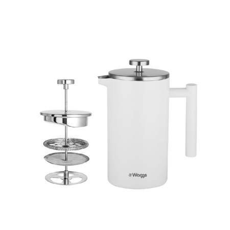 Cafetera Prensa Francesa Embolo Waggs Acero Inoxidable 350ml Blanco