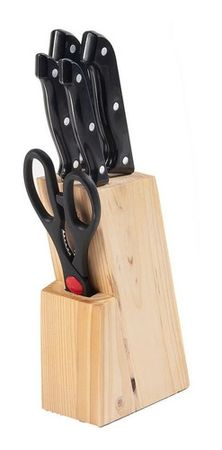 Taco De Madera Cuchillos 6 Piezas Tijera Cocina Color Negro