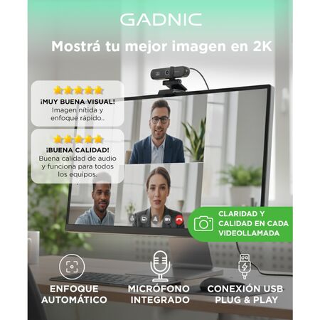 Cámara Web 2K Gadnic con Micrófono