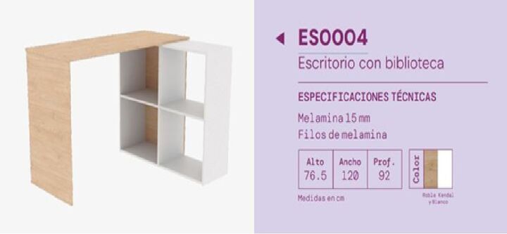 Escritorio con Biblioteca Fiplasto ES0004 - Vista 2