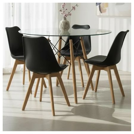 Juego De Comedor Mesa Vidrio 120 + 4 Sillas Tulip Premium Negro