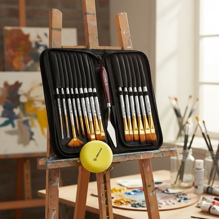 Kit X15 Pinceles Para Artistas Arte Y Pintura Estuche Esponja Espatula Dehuka