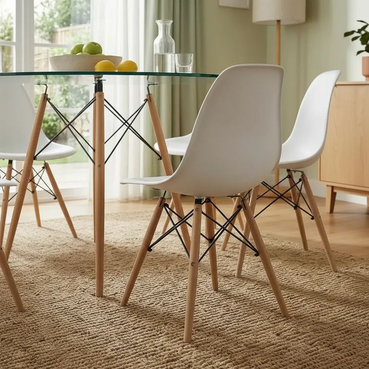 Juego De Mesa Y 6 Sillas Eames Comedor Redonda 120cm Premium Blanco - Vista 3