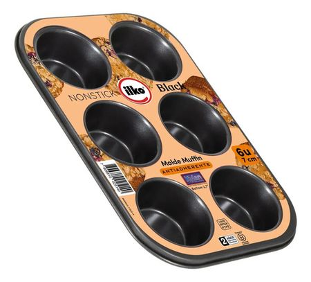 Bandeja Muffin Ilko 6 Cavidades Antiadherente Non Stick Negro