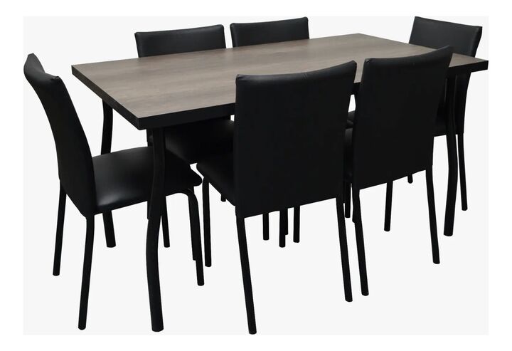 Juego De Mesa 1.4 X 0.80 Y 6 Sillas Cuerina Dakot Negro - Vista 6