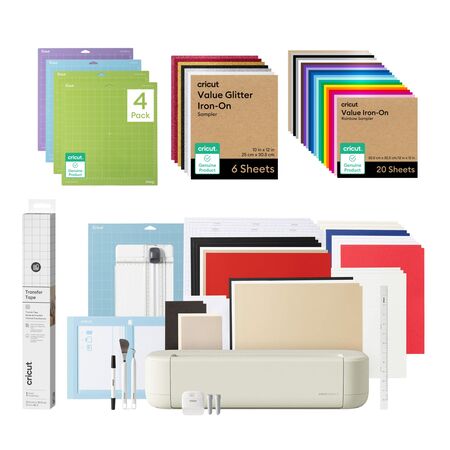 Kit Esencial Cricut Explore 5 Con Vinilo Glitter y Multicolor Tapetes y Cinta de Transferencia