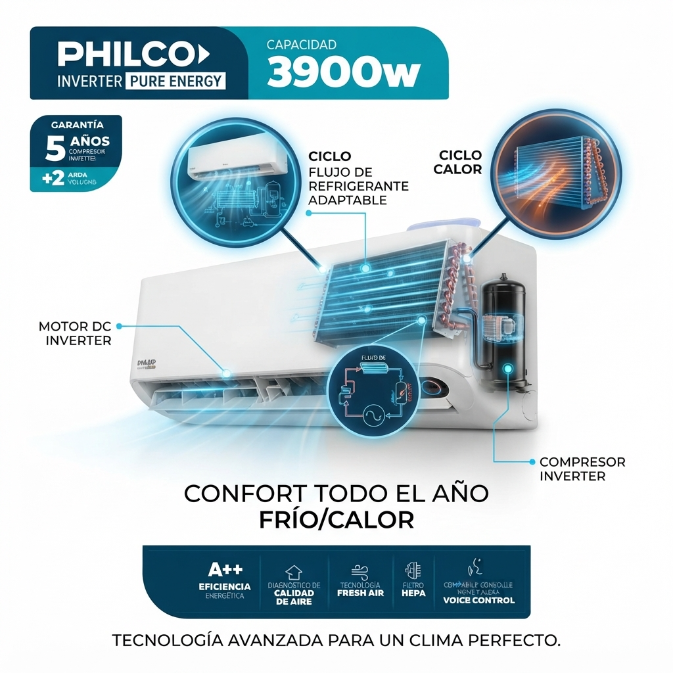 Aire Acondicionado Philco PHIN39HC2AWFPI 3900W Frio Calor Split Inverter - Vista 5