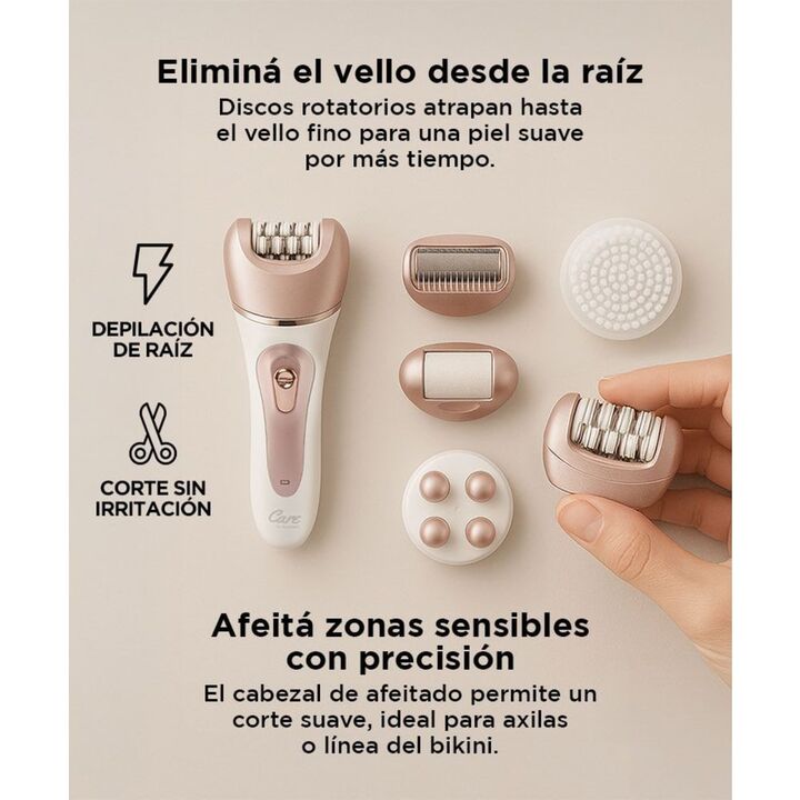 Depiladora Eléctrica Corporal Care By Gadnic 2 Velocidades Recargable IPX4 4 Cabezales Intercambiables - Vista 3